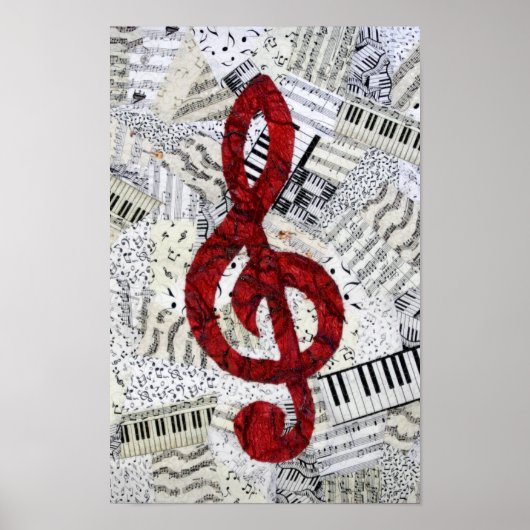 Red Treble Clef Poster (Voorkant)