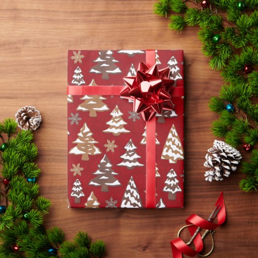 Red Tree Gingerbread Cookies Kerstmis Cadeaupapier (Feestdagen Geschenken)