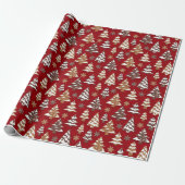 Red Tree Gingerbread Cookies Kerstmis Cadeaupapier (Uitgerold)