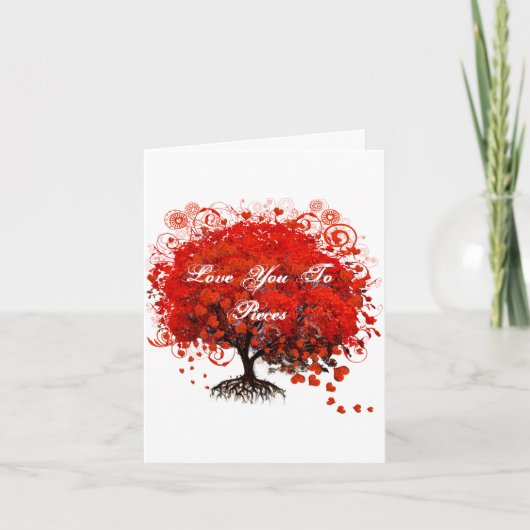 Red Tree Heart & Swirls Love Kaart (Voorkant)