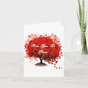 Red Tree Heart & Swirls Love Kaart