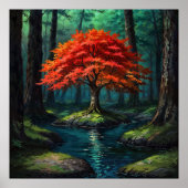 Red Tree - Levendige Natuur Illustratiestijl Poster (Voorkant)