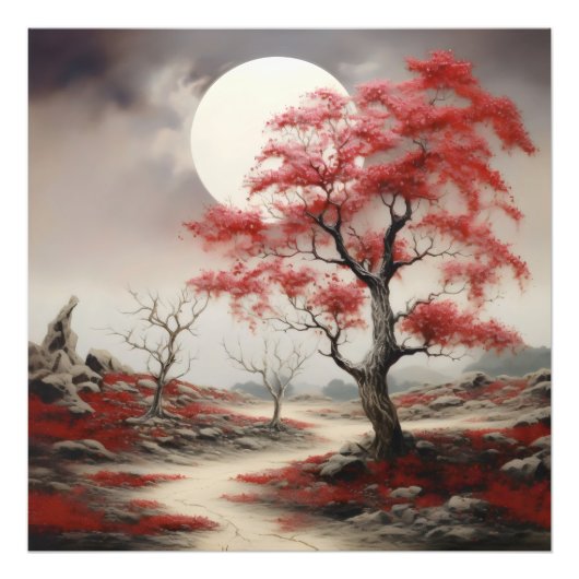 Red Tree Night Landschap Foto Afdruk (Voorkant)