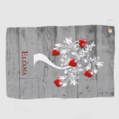 Red Tree of Hearts Personalized Golf Towel Golfhanddoek (Horizontaal)