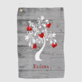 Red Tree of Hearts Personalized Golf Towel Golfhanddoek (Voorkant)