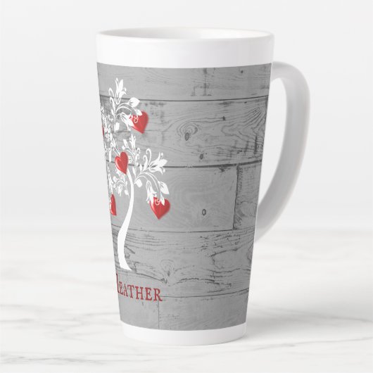 Red Tree of Hearts Personalized Latte Mok (Rechterhoek)