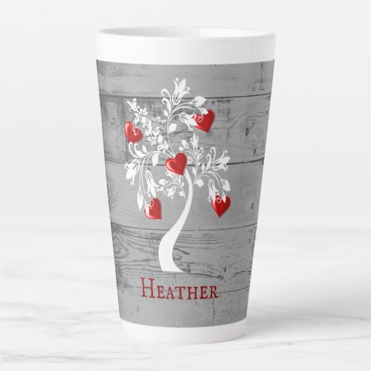 Red Tree of Hearts Personalized Latte Mok (Voorkant)