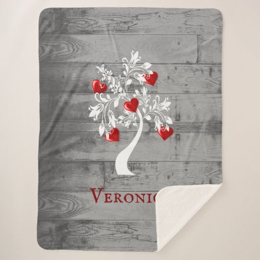 Red Tree of Hearts Personalized Sherpa Blanket Deken (Voorkant)