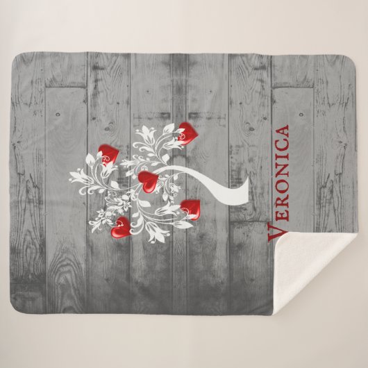 Red Tree of Hearts Personalized Sherpa Blanket Deken (Voorkant (horizontaal))