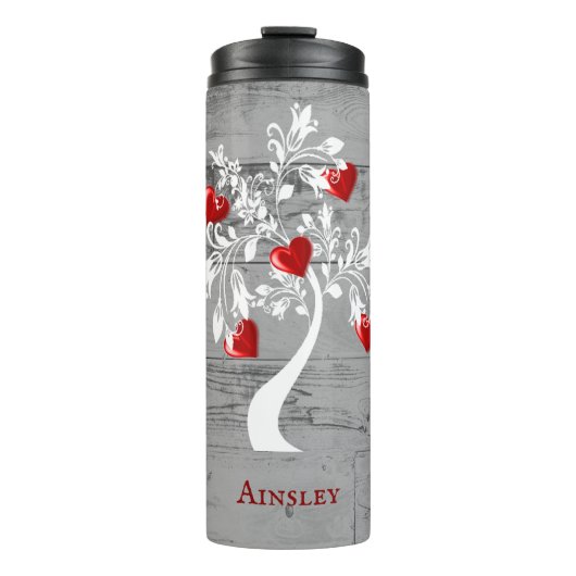 Red Tree of Hearts Personalized Thermal Tumbler Thermosbeker (Voorkant)