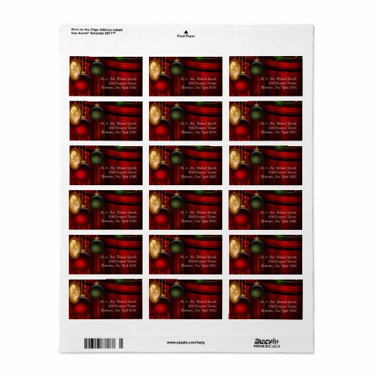 Red Tree Ornamenten Kerst Adresetiketten Etiket (Full Sheet)