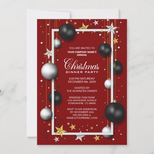 Red Tree Ornamenten Zakelijk kerstdiner Kaart (Voorkant)
