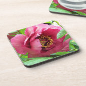 Red Tree Peony Bloom Floral Bier Onderzetter (Linkerzijde)