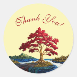 Red Tree River/Forest/Mountains Dank u Stickers