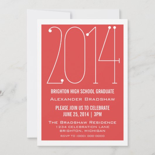 Red Trendy 2014 Afstuderen Invitation Kaart (Voorkant)