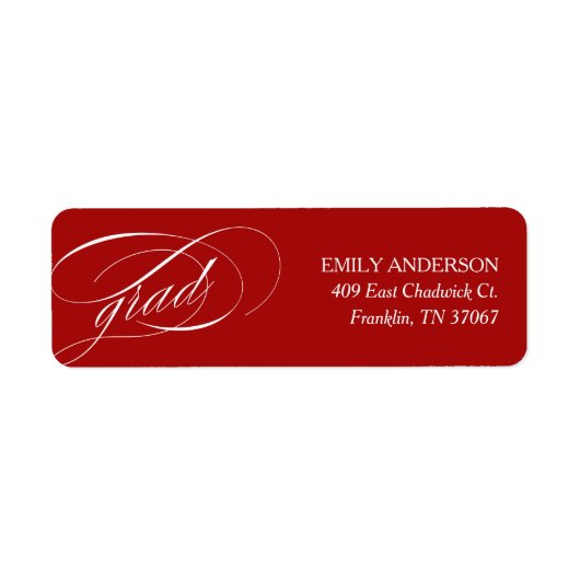 Red Trendy Calligraphy Afstuderen Adres Etiket (Voorkant)