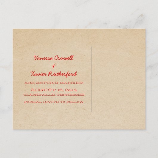 Red Trendy Stripes Save the Date Briefkaart (Achterkant)