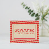 Red Trendy Stripes Save the Date Briefkaart (Staand voorkant)