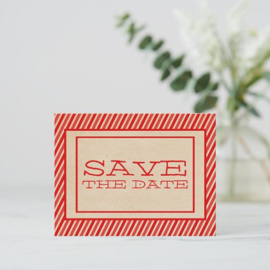 Red Trendy Stripes Save the Date Briefkaart (Staand voorkant)