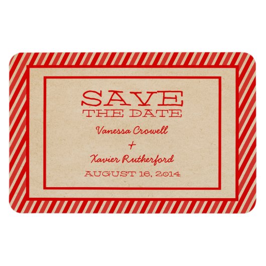 Red Trendy Stripes Save the Date Magnet Magneet (Horizontaal)