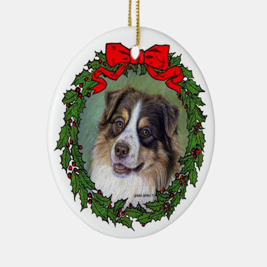 Red Tri Aussie Dog Art van Glenda S. Harlan Keramisch Ornament (Rechts)