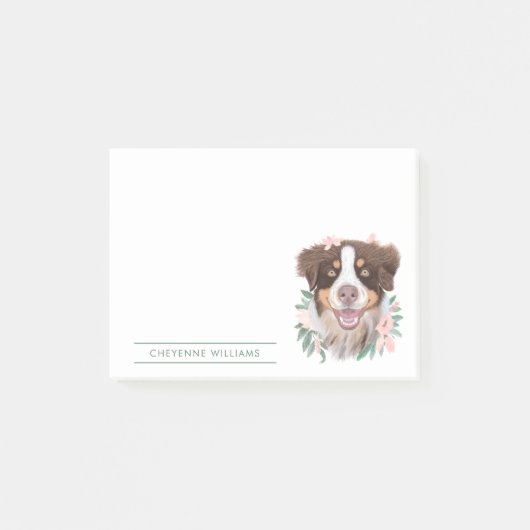  Red Tri Aussie met bloemen | Gepersonaliseerd Post-it® Notes (Voorkant)