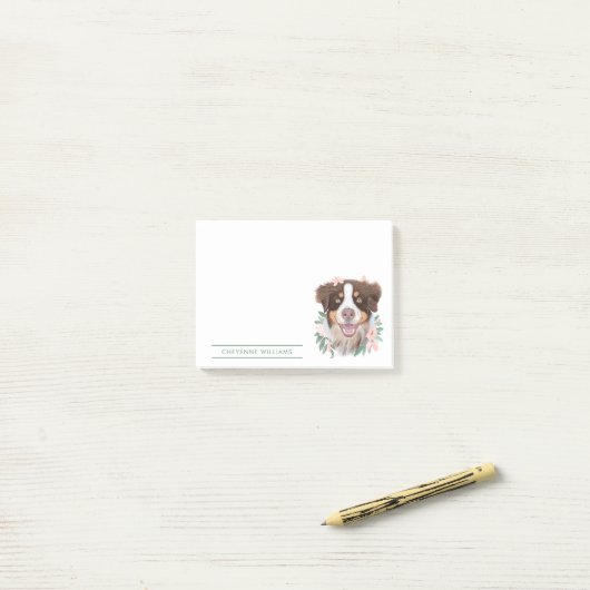 Red Tri Aussie met bloemen | Gepersonaliseerd Post-it® Notes (Op bureau)