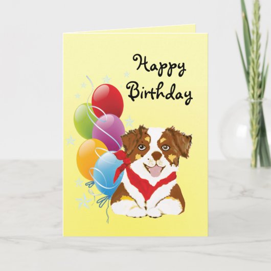 Red Tri Aussie Puppy Happy Birthday Kaart (Voorkant)