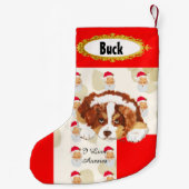 Red Tri Aussie Puppy w/Santa Stocking Kleine Kerstsok (Achterkant)