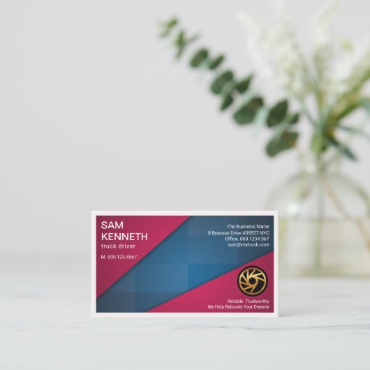 Red Triangles Blue Check Transporter Visitekaartje (Staand voorkant)