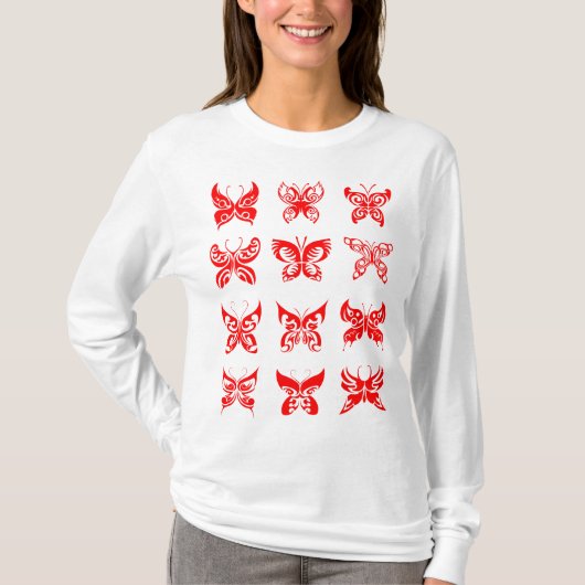 Red Tribal Butterfly Ornamental T-shirt (Voorkant)
