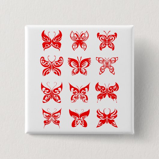 Red Tribal Butterfly Ornamental Vierkante Button 5,1 Cm (Voorkant)