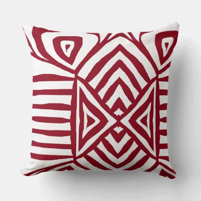 Red Tribal Maze Mud Cloth Pattern Kussen (Voorkant)
