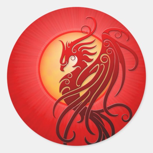 Red Tribal Phoenix Ronde Sticker (Voorkant)