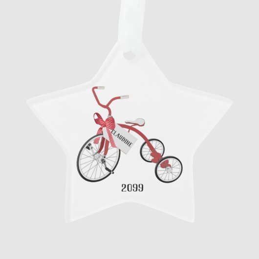 Red Tricycle Girls Star Acrylkerstversiering Ornament (achterkant)