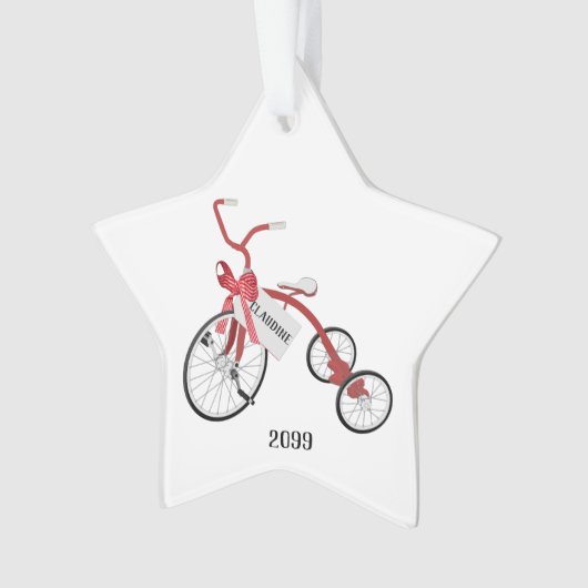 Red Tricycle Girls Star Acrylkerstversiering Ornament (voorkant)