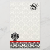 Red Trim Black Damask Monogram Briefpapier (Voorkant)