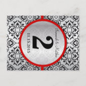 Red Trim Black Silver Grey Table Number Briefkaart (Achterkant)