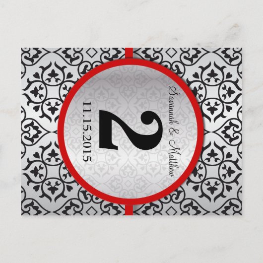 Red Trim Black Silver Grey Table Number Briefkaart (Achterkant)