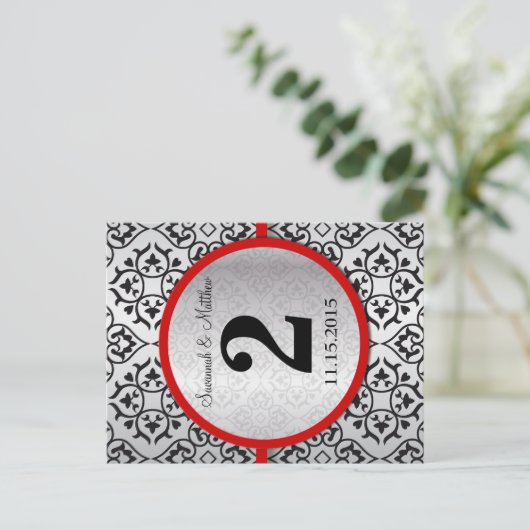 Red Trim Black Silver Grey Table Number Briefkaart (Staand voorkant)