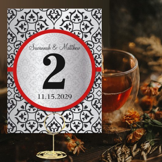 Red Trim Black Silver Grey Table Number Briefkaart