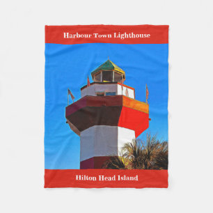 Red Trimmed Hilton Head Harbor Town Lighthouse Fleece Deken