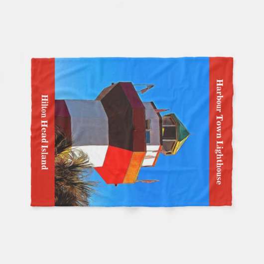 Red Trimmed Hilton Head Harbour Town Lighthouse Fleece Deken (Voorkant (Horizontaal))