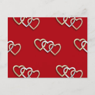 Red Triple Interlocking Gold Hearts Briefkaart! Briefkaart