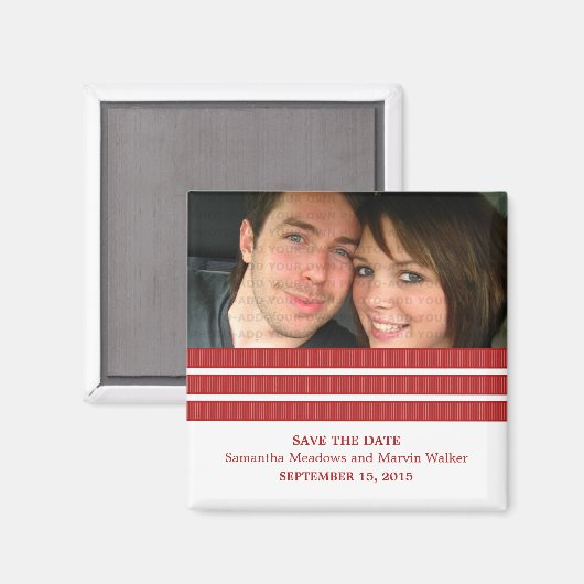 Red Triple Stripe Foto Save the Date Magnet (Voorkant / Achterkant)
