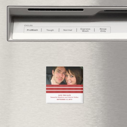 Red Triple Stripe Foto Save the Date Magnet (Insitu (Vaatwasser))