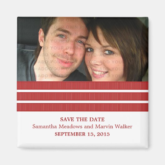 Red Triple Stripe Foto Save the Date Magnet (Voorkant)