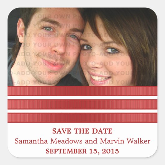 Red Triple Stripe Save the Date Stickers (Voorkant)