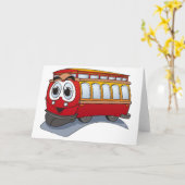 Red Trolley Cartoon Kaart (Gele Bloem)