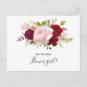 Red Tropical en Romantisch Bloemenmeisje Uitnodiging Briefkaart